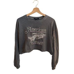 Forever 21 Gray Long Sleeve Crop Top American Vintage Tee Women's Size Medium
